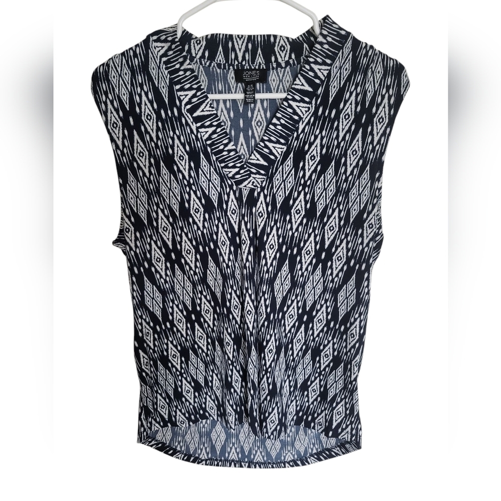 Jones New York Women's Black and White Patterned Top